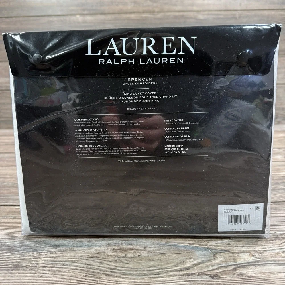 Ralph Lauren KING Spencer Duvet Cable Embroidery White Flax Cotton NEW $470